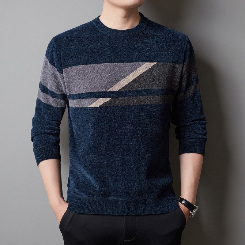 Fleece Men&s Sweater for Autumn and Winter New Korean Version Thick Warm Bottom Shirt Trendy Fleece Round Neck Pullo